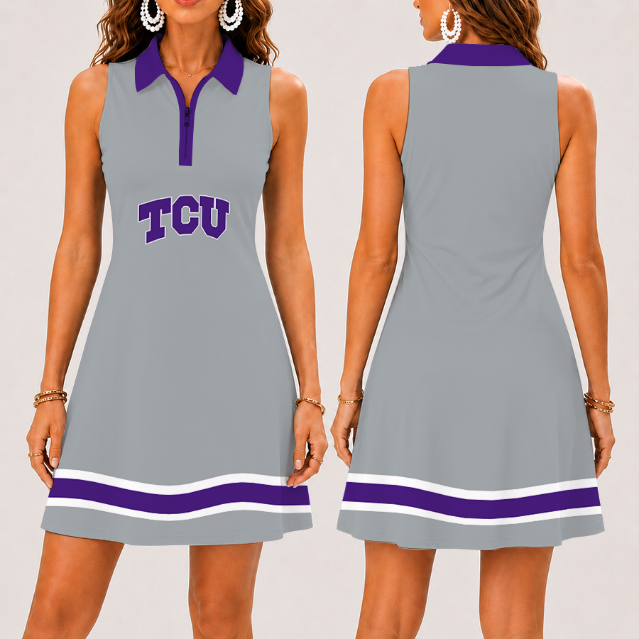 Limited Edition – Customized NCAA Tcu Horned Frogs Women’s Zip Sleeveless Polo Dress