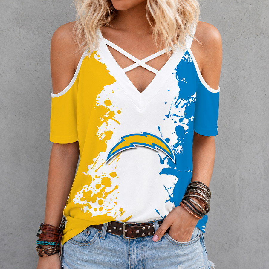 Limited Edition – Customized NFL Los Angeles Chargers Criss Cross V-Neck Top