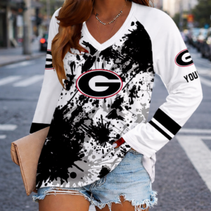 Limited Edition – Customized NCAA Georgia Bulldogs Women’s V-Neck Long Sleeved Shirt