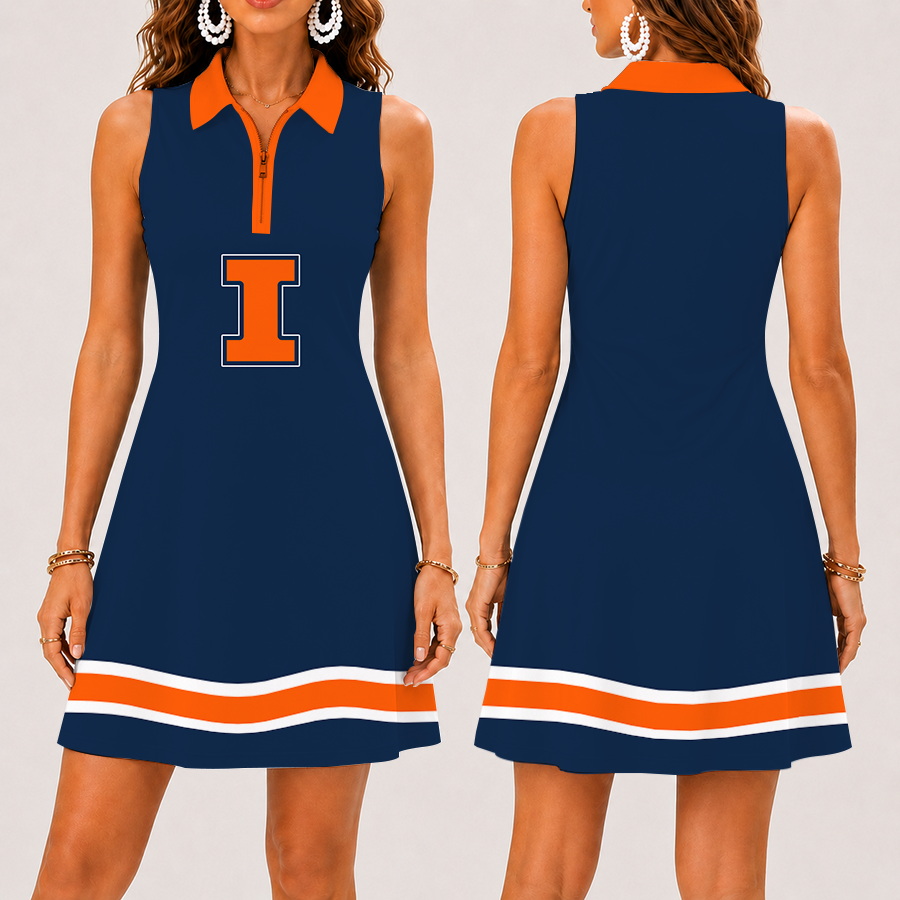 Limited Edition – New Customized NCAA Illinois Fighting Illini Strappy Women’s Zip Sleeveless Polo Dress