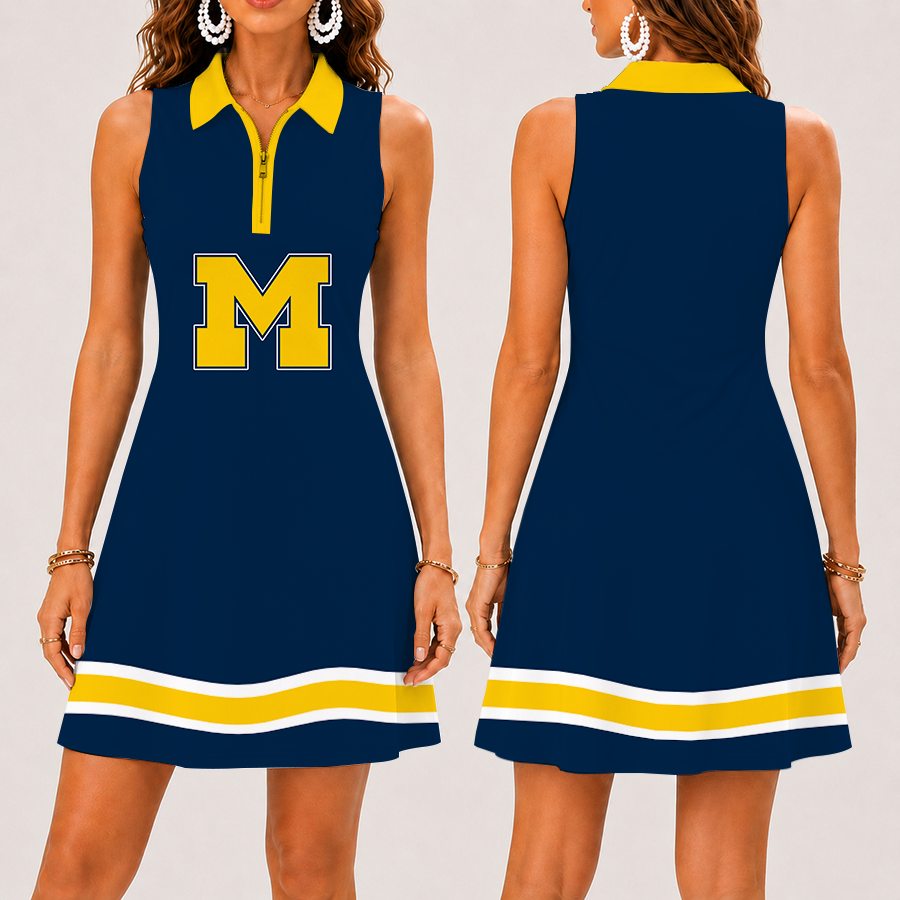 Limited Edition – New Customized NCAA Michigan Wolverines Strappy Women’s Zip Sleeveless Polo Dress