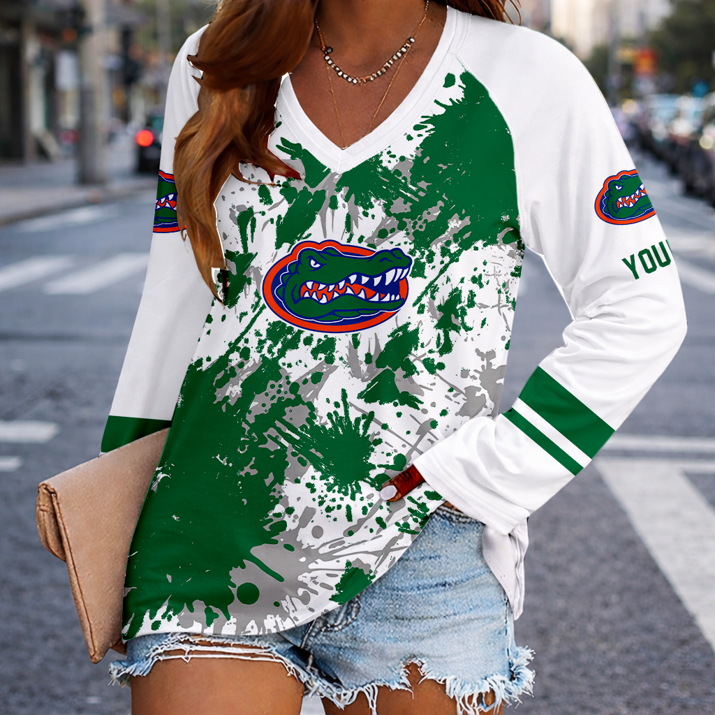 Limited Edition – New Customized NCAA Florida Gators Women’s V-Neck Long Sleeved Shirt