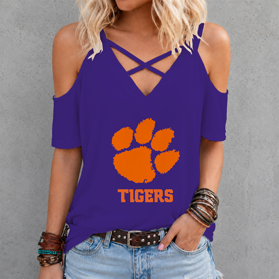 Limited Edition – Customized NCAA Clemson Tigers Criss Cross V-Neck Top