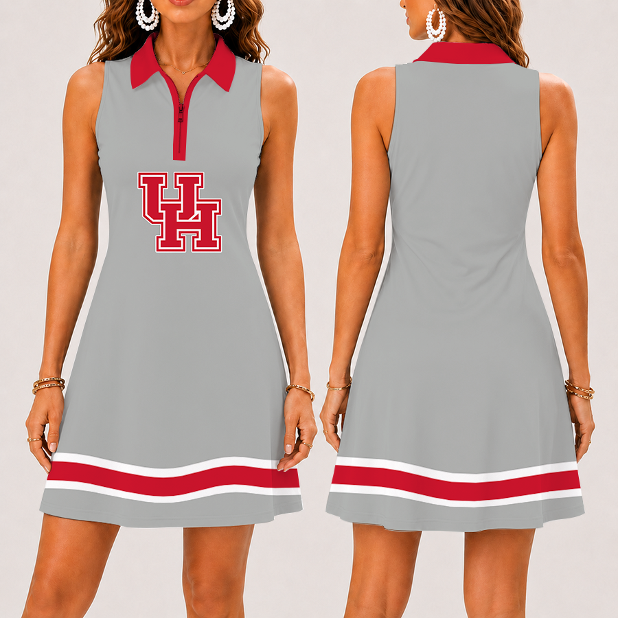 Limited Edition – New Customized NCAA Houston Cougars Strappy Women’s Zip Sleeveless Polo Dress