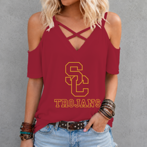 Limited Edition – Customized NCAA Usc Trojans Criss Cross V-Neck Top