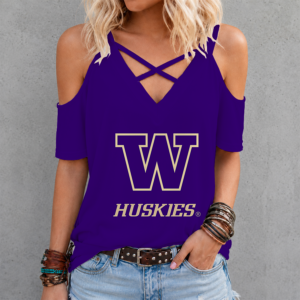 Limited Edition – Customized NCAA Washington Huskies Criss Cross V-Neck Top