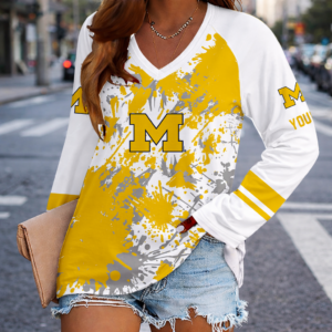 Limited Edition – New Customized NCAA Michigan Wolverines Women’s V-Neck Long Sleeved Shirt
