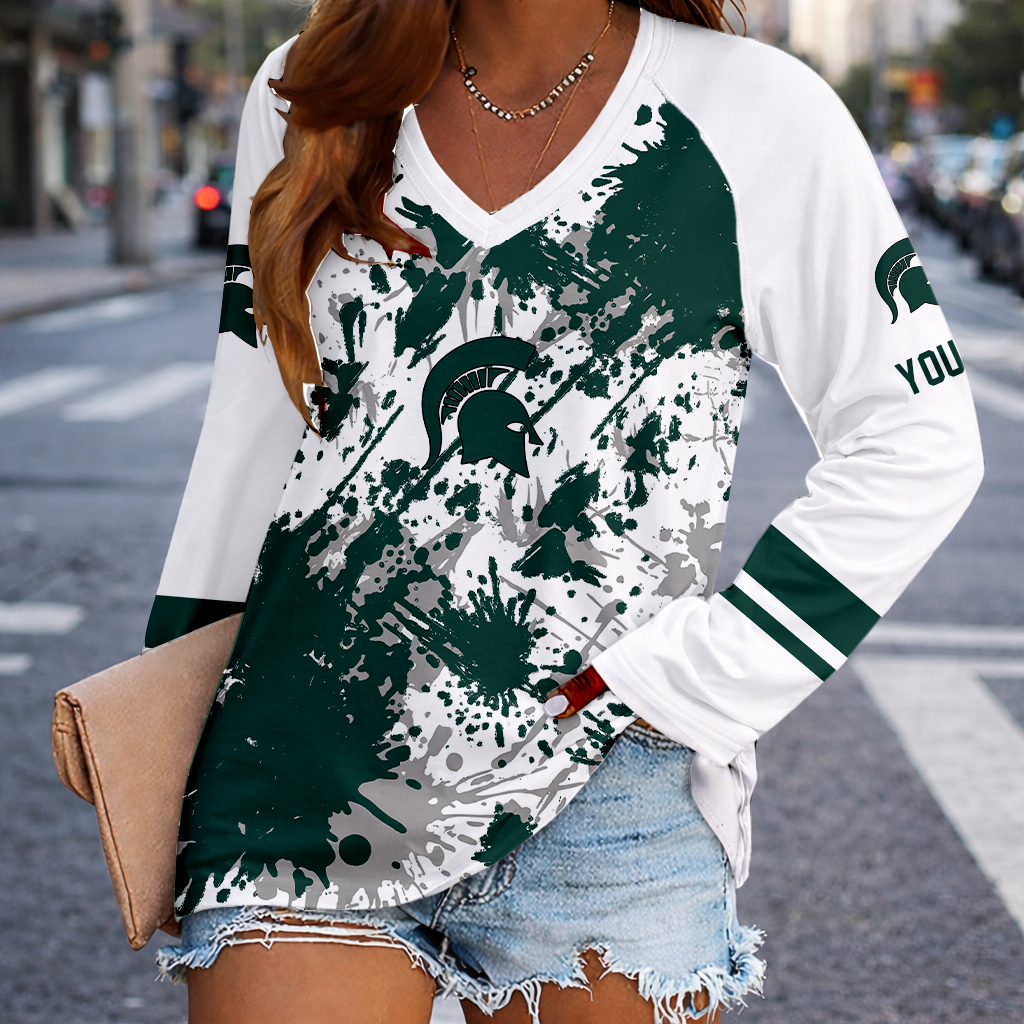 Limited Edition – New Customized NCAA Michigan State Spartans Women’s V-Neck Long Sleeved Shirt