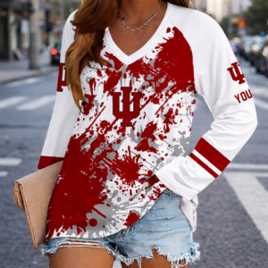 Limited Edition – New Customized NCAA Indiana Hoosiers Women’s V-Neck Long Sleeved Shirt