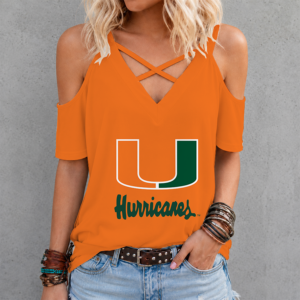 Limited Edition – Customized NCAA Miami Hurricanes Criss Cross V-Neck Top