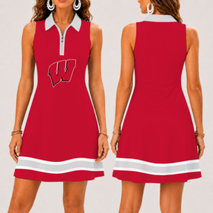 Limited Edition – New Customized NCAA Wisconsin Badgers Strappy Women’s Zip Sleeveless Polo Dress