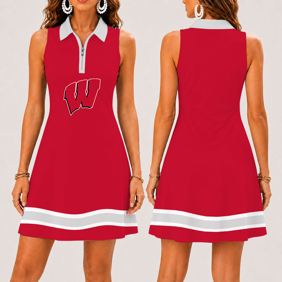 Limited Edition – New Customized NCAA Wisconsin Badgers Strappy Women’s Zip Sleeveless Polo Dress