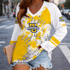 Limited Edition – New Customized NCAA Marquette Golden Eagles Women’s V-Neck Long Sleeved Shirt