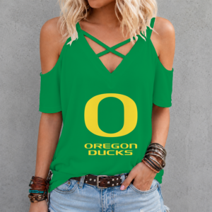 Limited Edition – Customized NCAA Oregon Ducks Criss Cross V-Neck Top