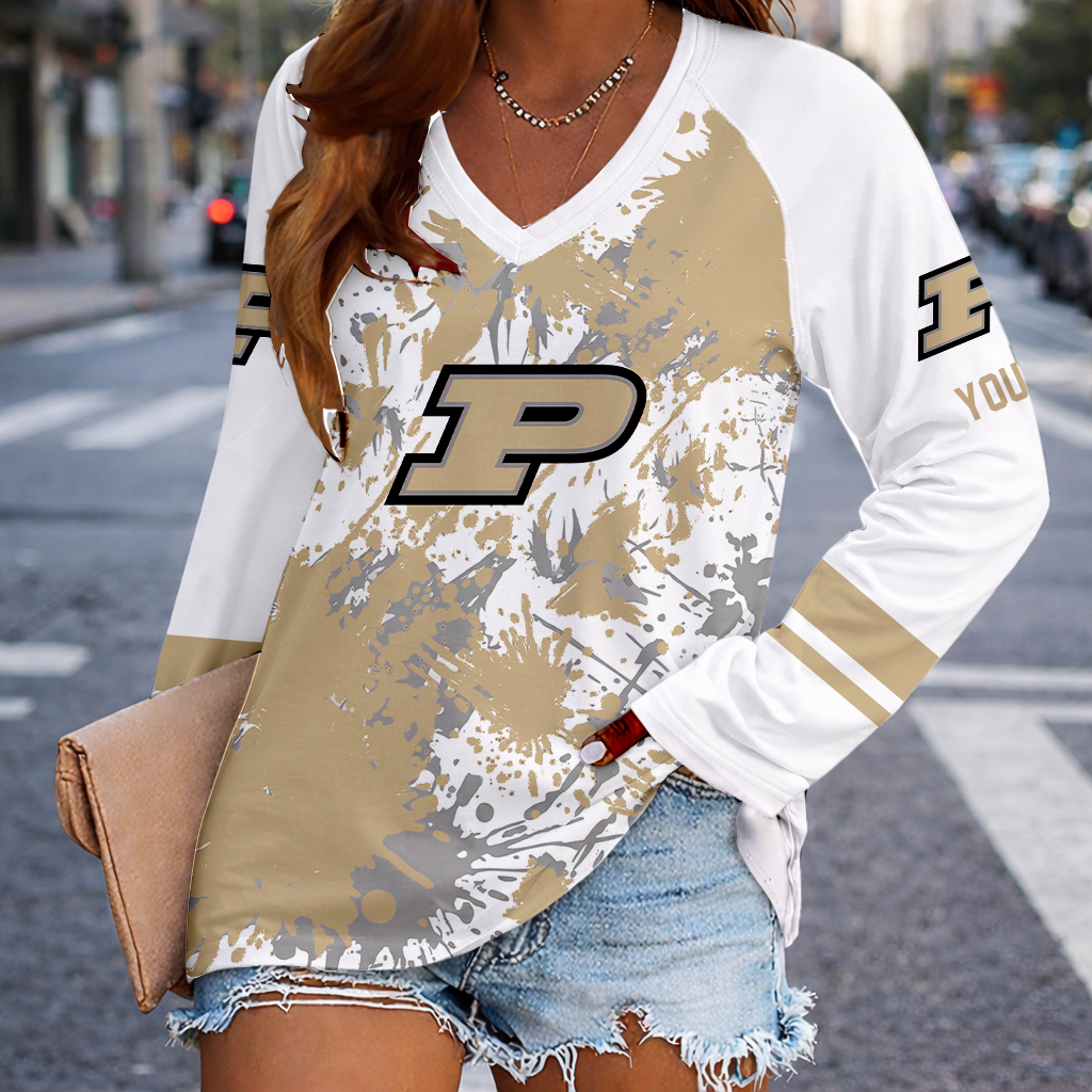 Limited Edition – New Customized NCAA Purdue Boilermakers Women’s V-Neck Long Sleeved Shirt
