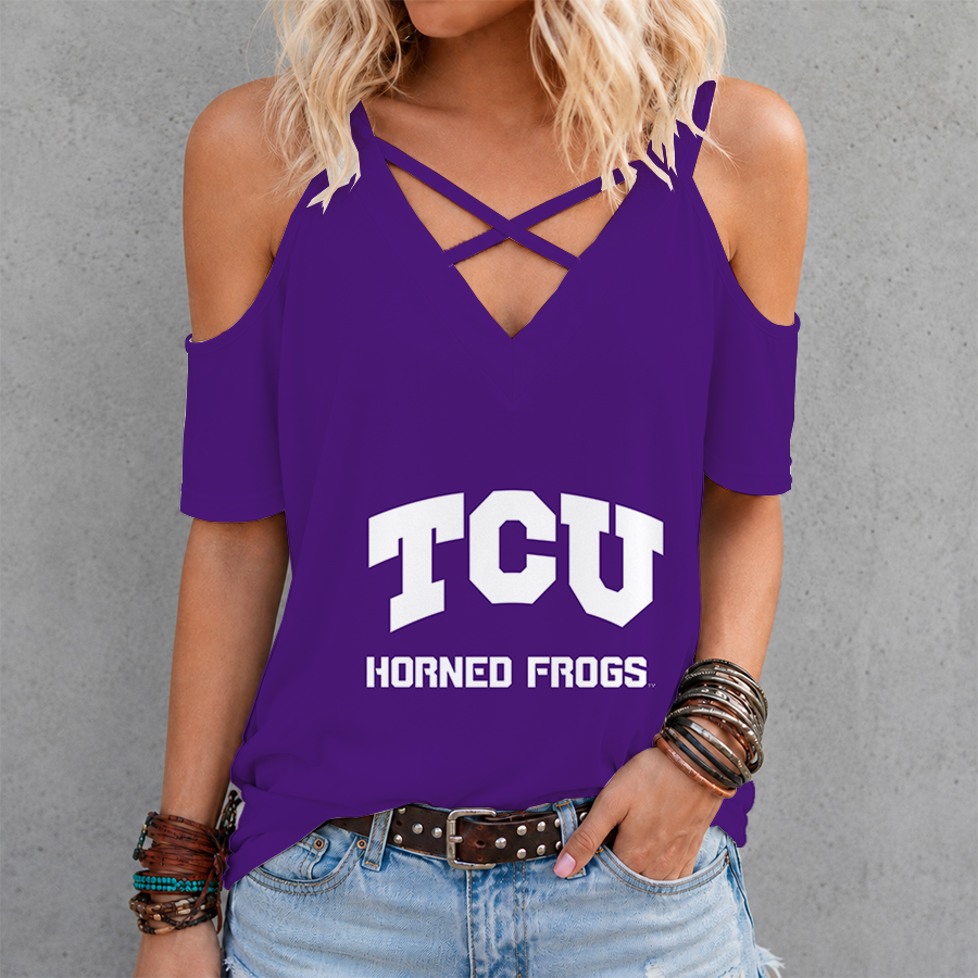 Limited Edition – Customized NCAA Tcu Horned Frogs Criss Cross V-Neck Top