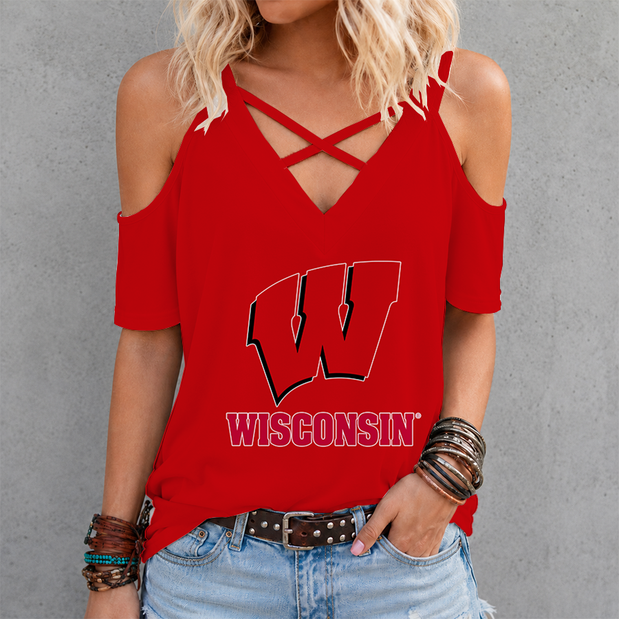 Limited Edition – Customized NCAA Wisconsin Badgers Criss Cross V-Neck Top