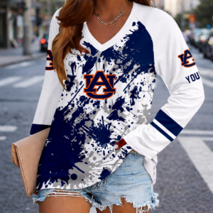 Limited Edition – Customized NCAA Auburn Tigers Women’s V-Neck Long Sleeved Shirt