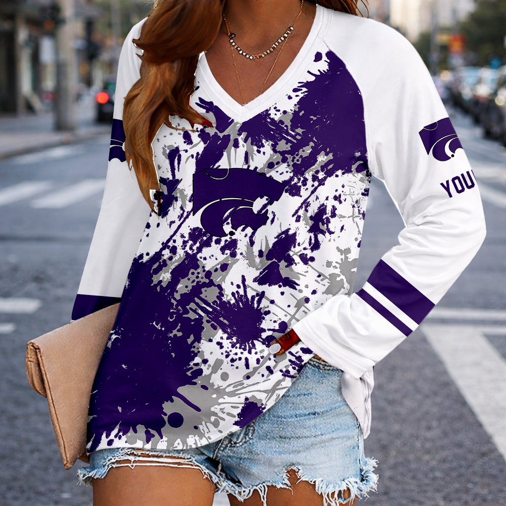Limited Edition – Customized NCAA Kansas State Wildcats Women’s V-Neck Long Sleeved Shirt
