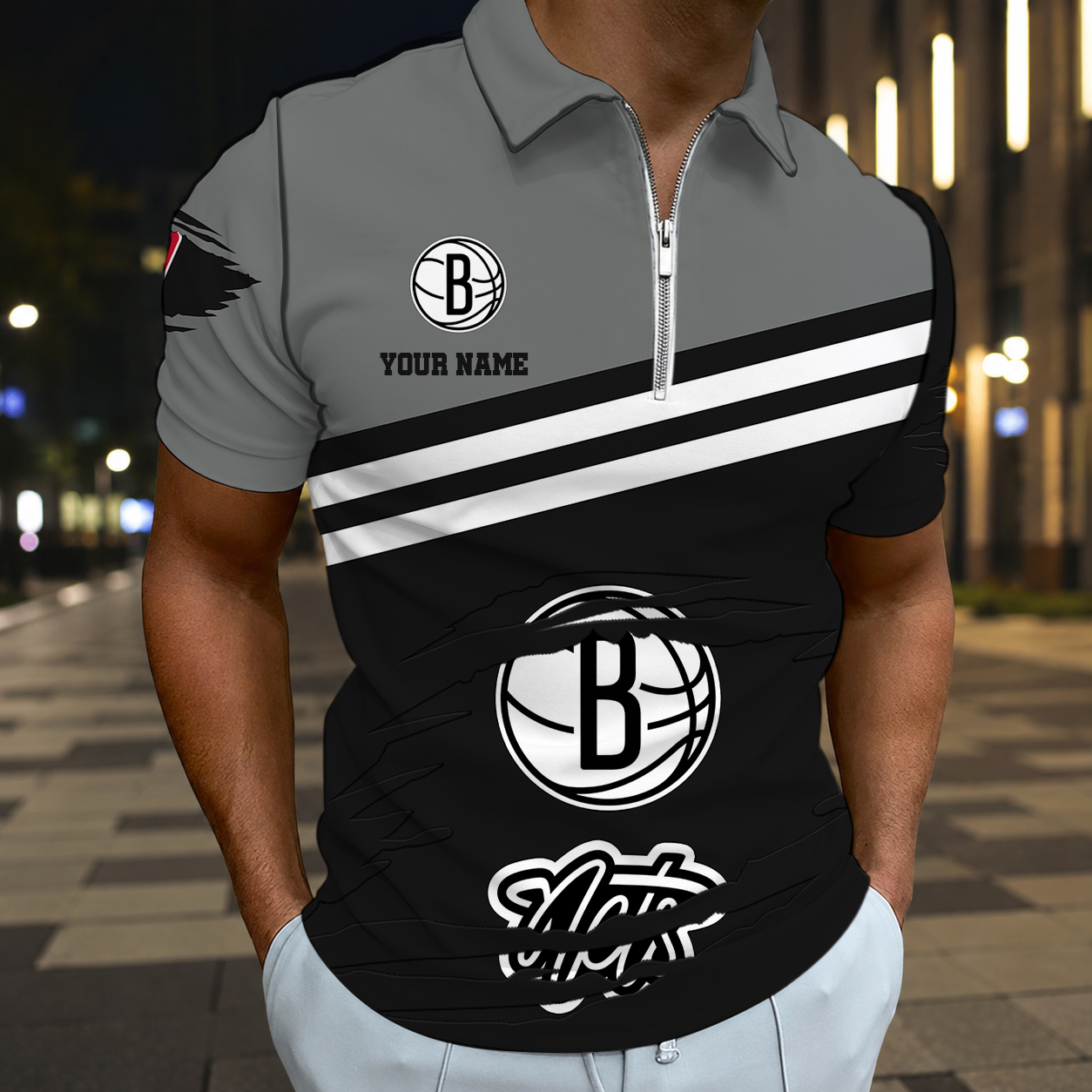 Limited Edition – Customized NBA Brooklyn Nets Zip Polo Shirt