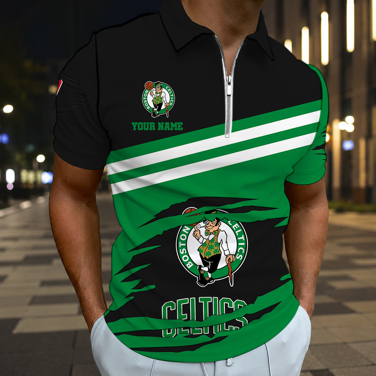 Limited Edition – Customized NBA Boston Celtics Zip Polo Shirt