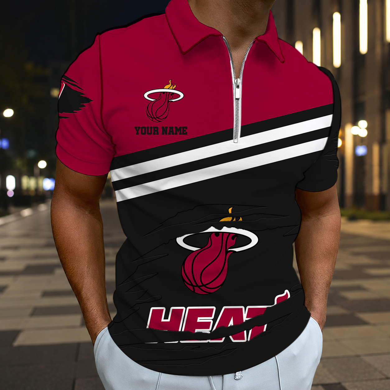 Limited Edition – Customized NBA Miami Heat Zip Polo Shirt