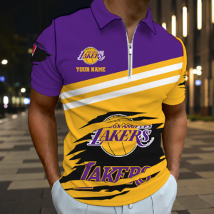Limited Edition – Customized NBA Los Angeles Lakers Zip Polo Shirt