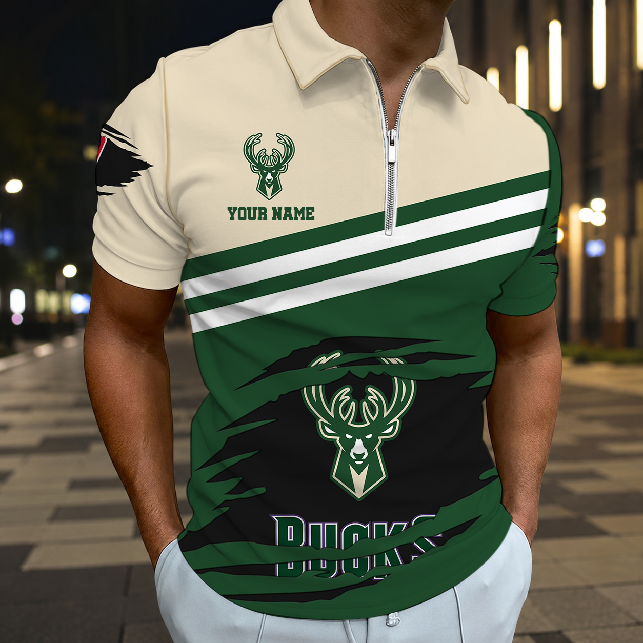 Limited Edition – Customized NBA Milwaukee Bucks Zip Polo Shirt