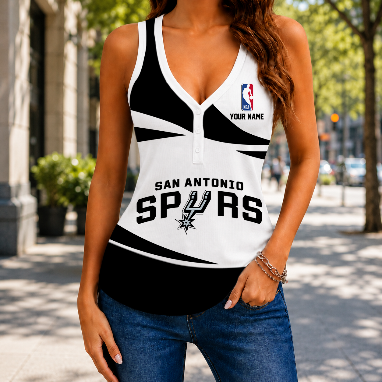 Limited Edition – Customized NBA San Antonio Spurs Women’s V-Neck Tank Top