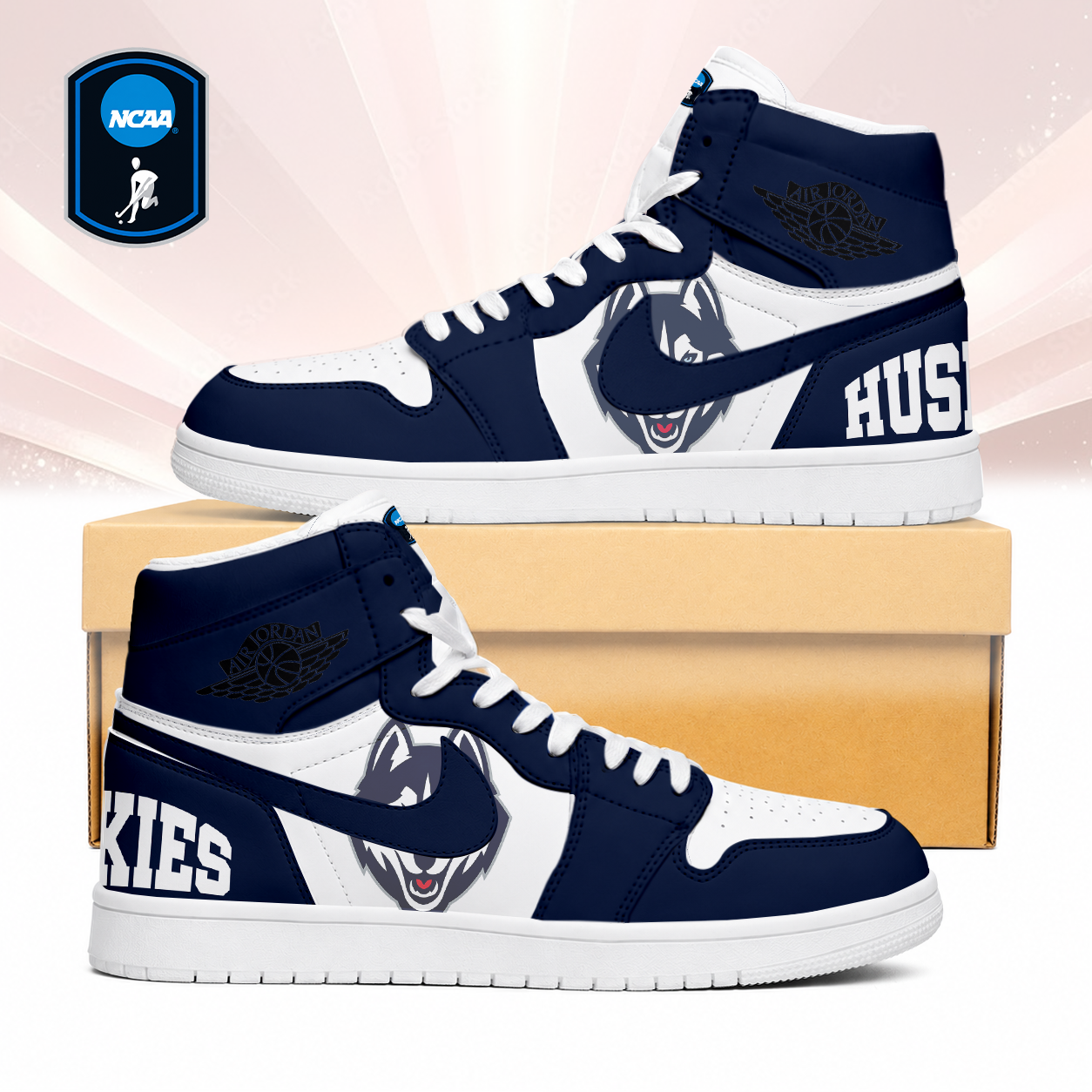Limited Edition – Customized NCAA Uconn Huskies Air Jordan 1 Sneakers