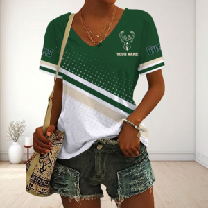 Limited Edition – Customized NBA Milwaukee Bucks V-Neck Female Shirt