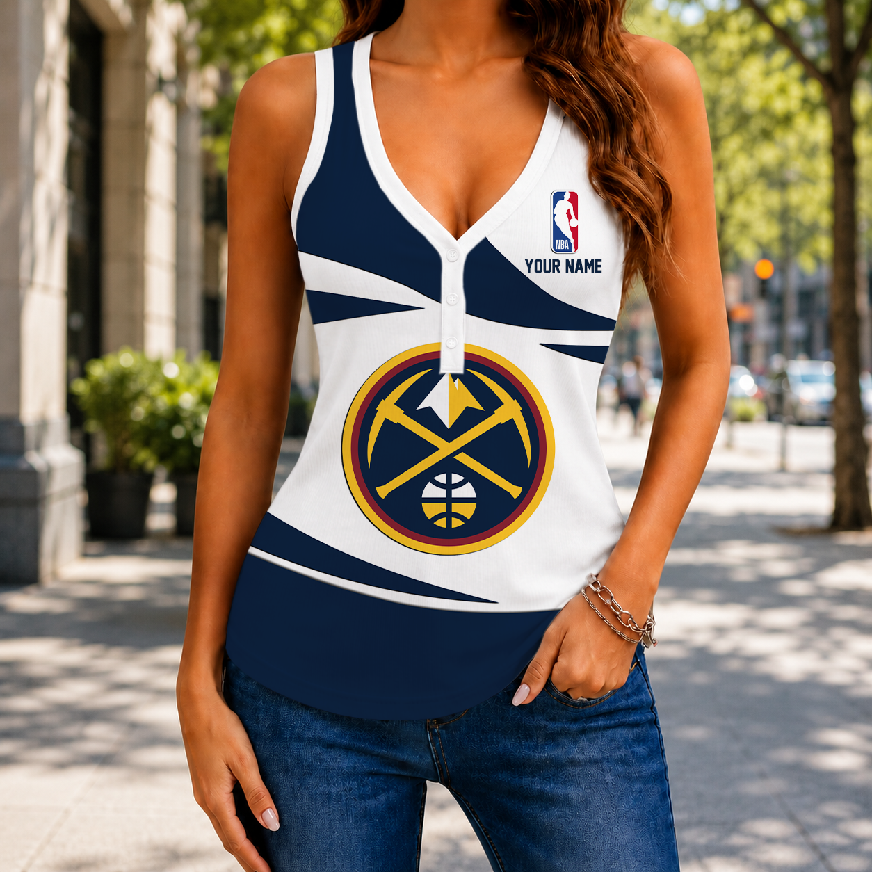 Limited Edition – Customized NBA Denver Nuggets Women’s V-Neck Tank Top