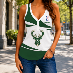 Limited Edition – Customized NBA Milwaukee Bucks Women’s V-Neck Tank Top