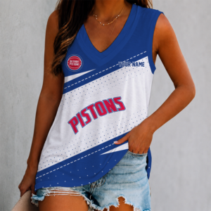 Limited Edition – Customized NBA Detroit Pistons Women’s V-Neck Tank Top