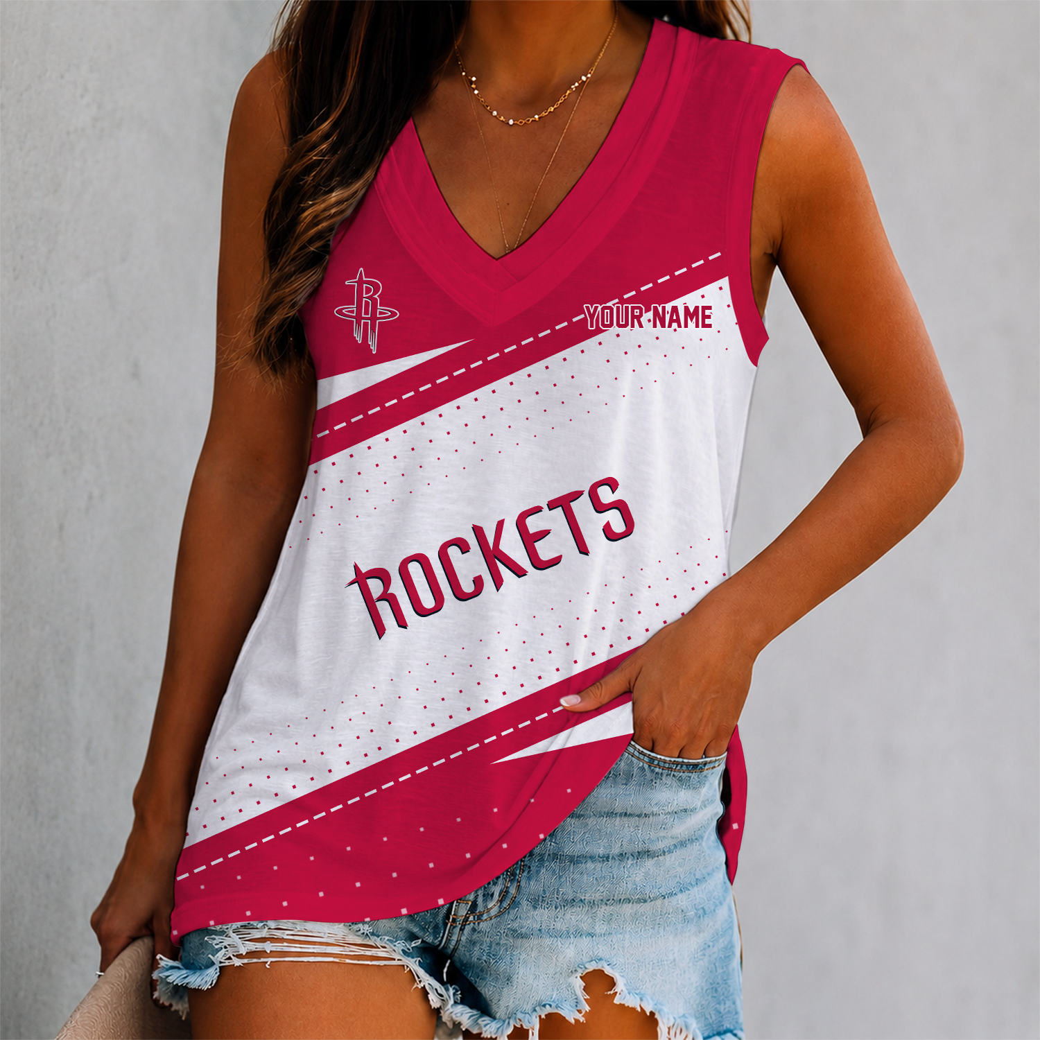 Limited Edition – Customized NBA Houston Rockets Women’s V-Neck Tank Top
