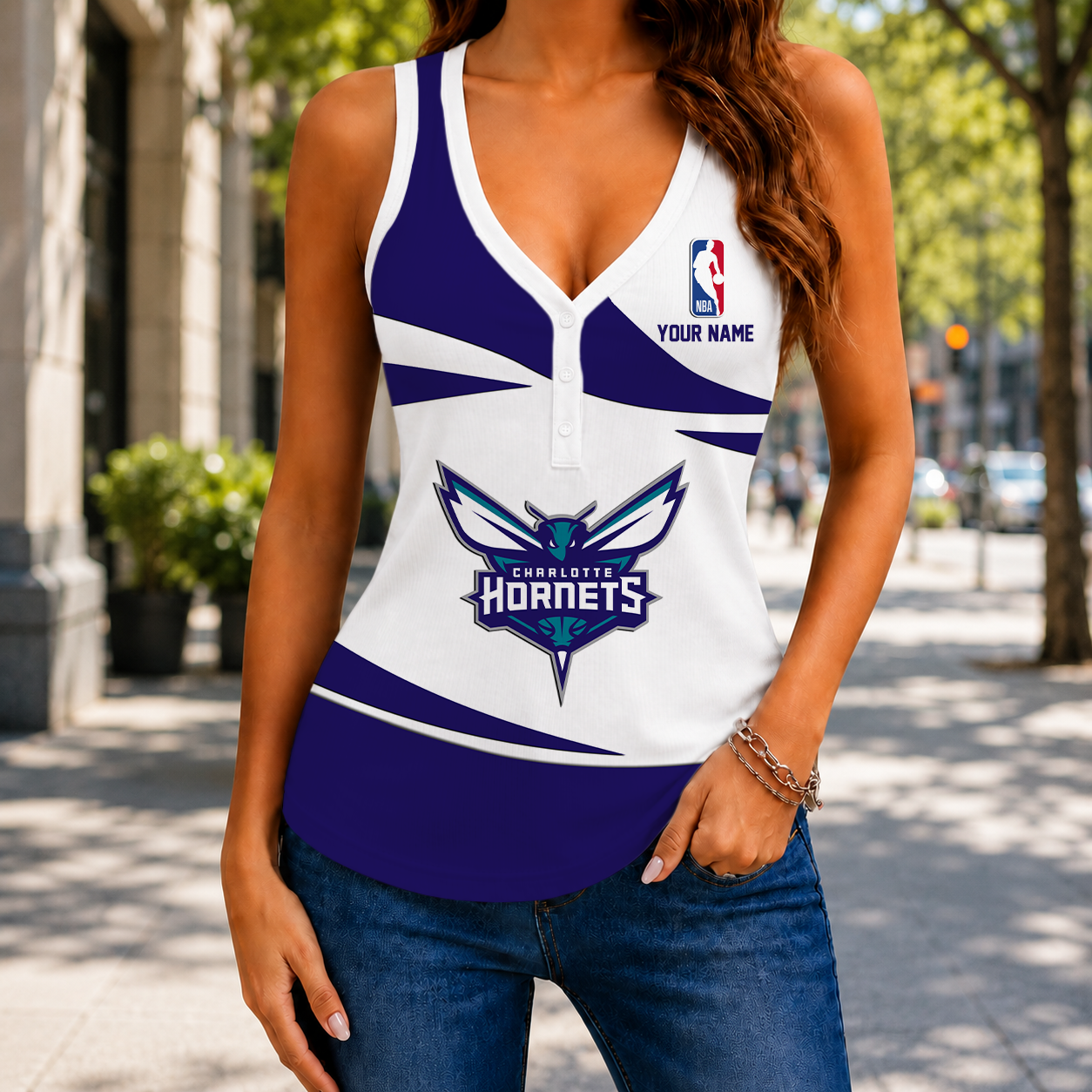 Limited Edition – Customized NBA Charlotte Hornets Women’s V-Neck Tank Top