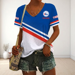Limited Edition – Customized NBA Philadelphia 76Ers V-Neck Female Shirt