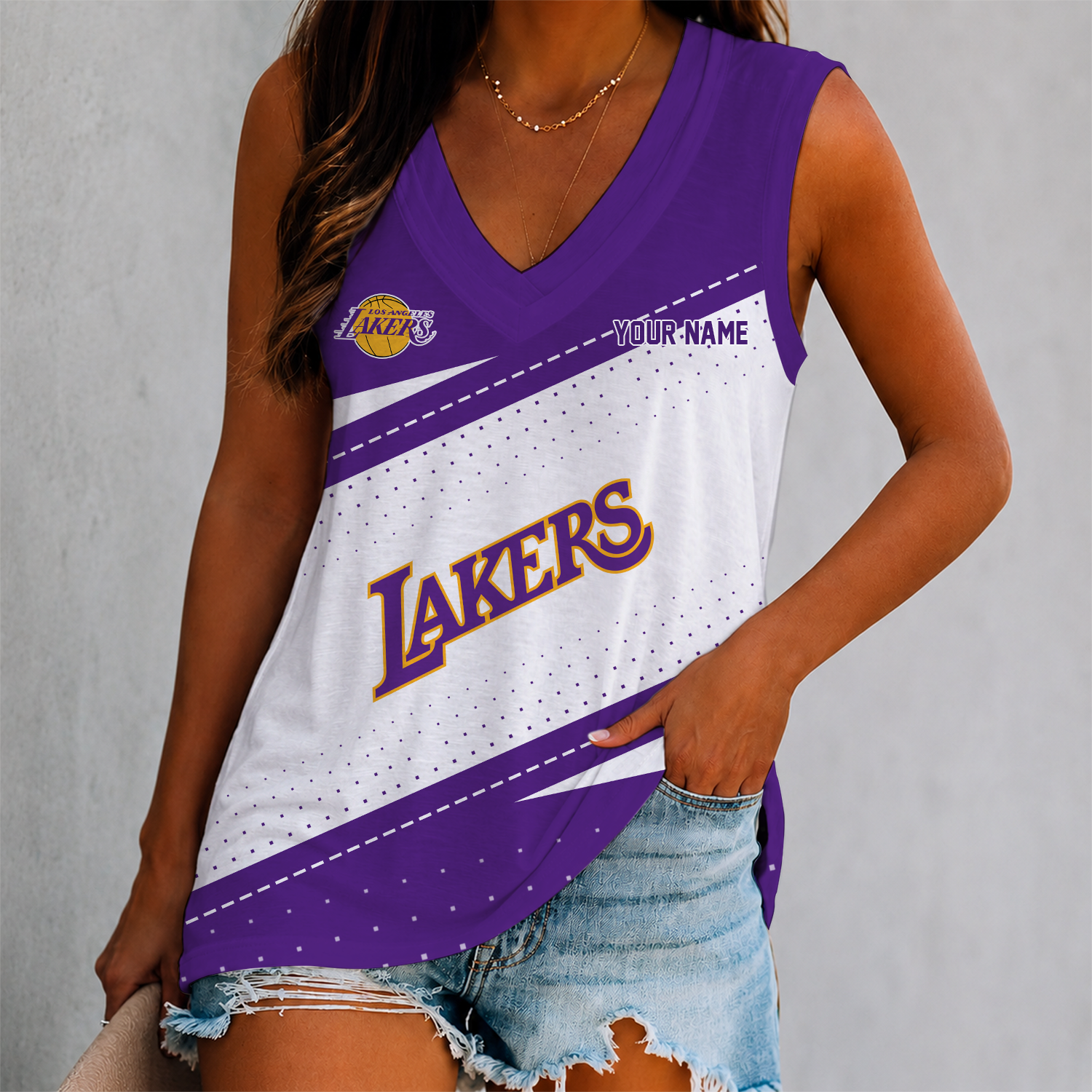 Limited Edition – Customized NBA Los Angeles Lakers Women’s V-Neck Tank Top
