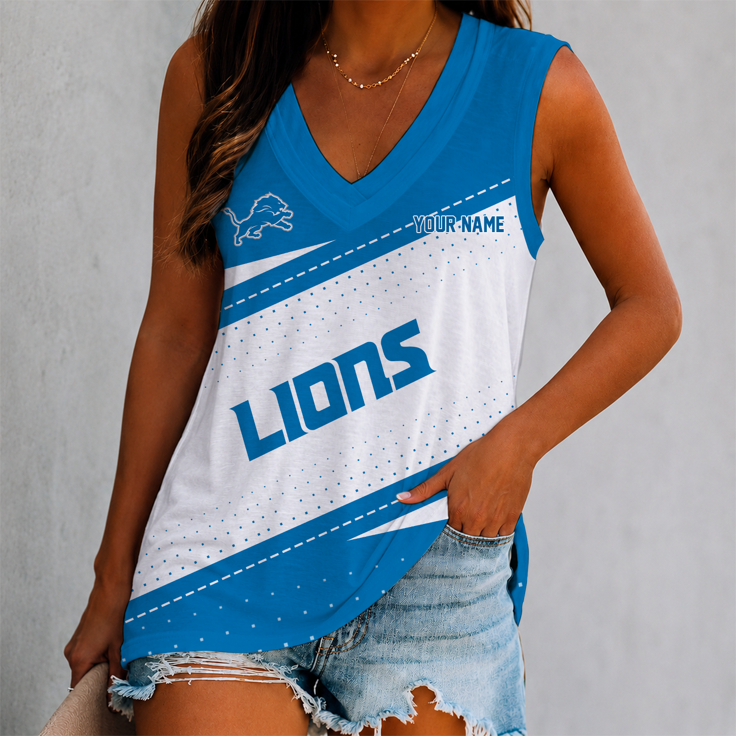 Limited Edition – Customized NFL Detroit Lions Women’s V-Neck Tank Top