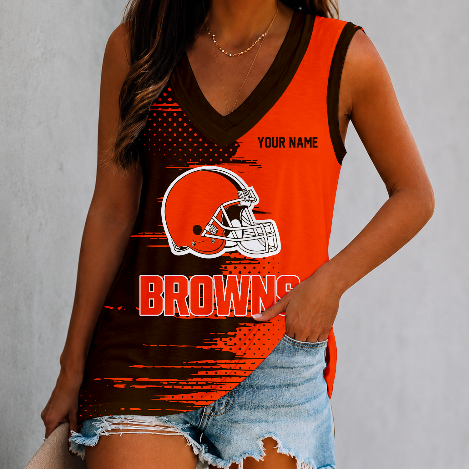 Limited Edition – Customized NFL Cleveland Browns Women’s V-Neck Tank Top
