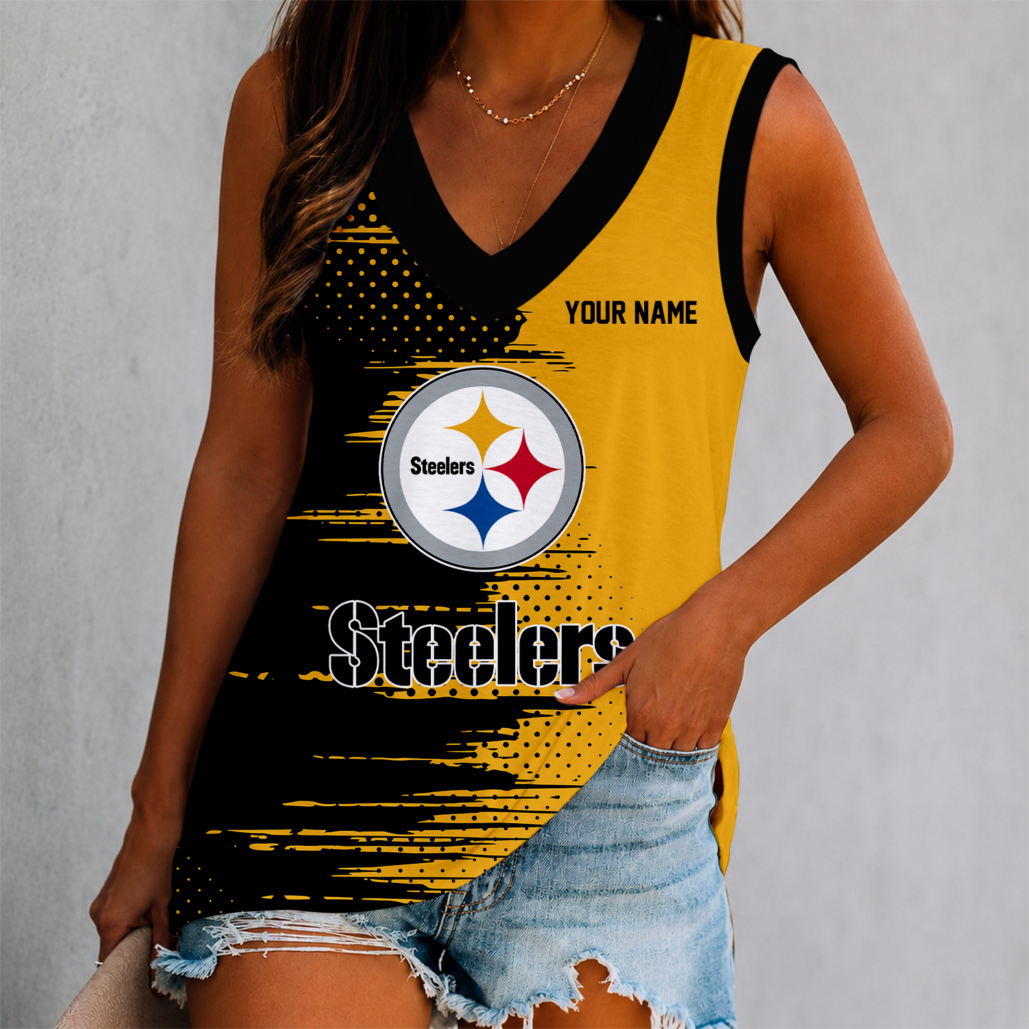 Limited Edition – Customized NFL Pittsburgh Steelers Women’s V-Neck Tank Top