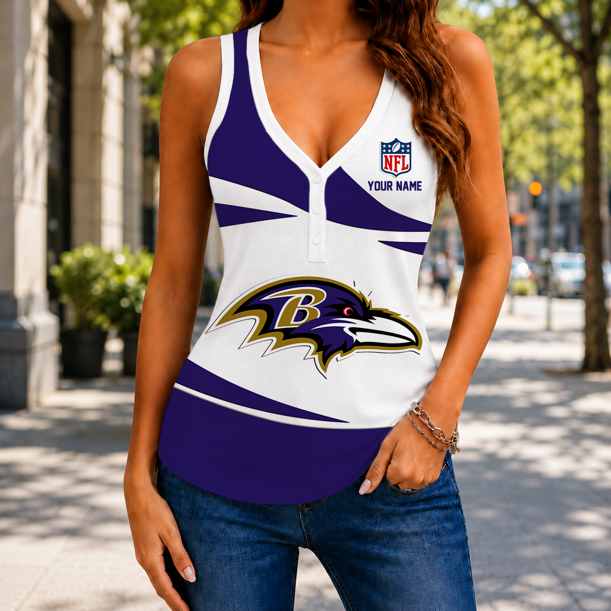 Limited Edition – Customized NFL Baltimore Ravens Women’s V-Neck Tank Top