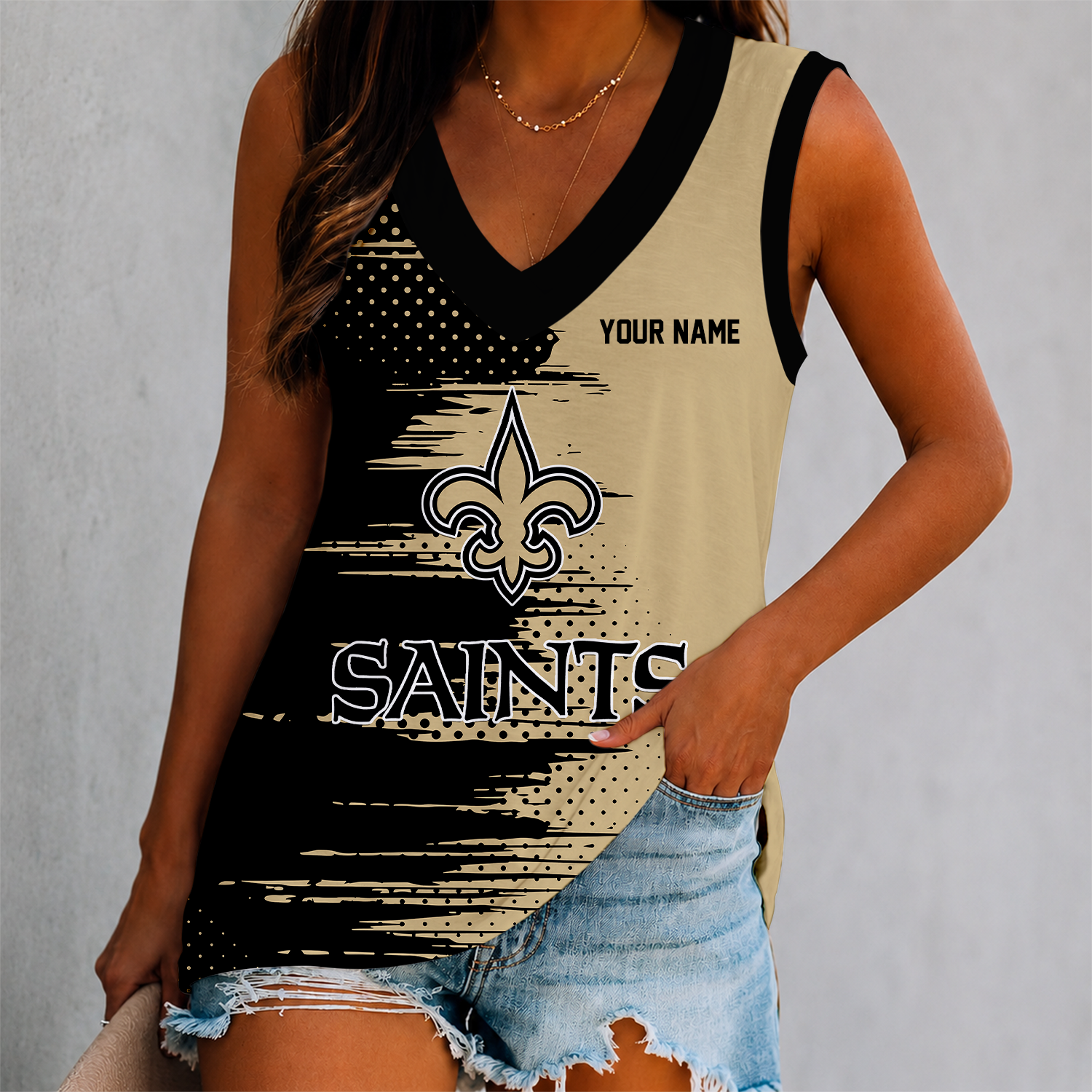 Limited Edition – Customized NFL New Orleans Saints Women’s V-Neck Tank Top