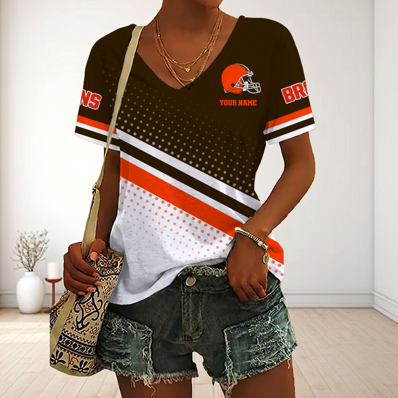 Limited Edition – Customized NFL Cleveland Browns V-Neck Female Shirt