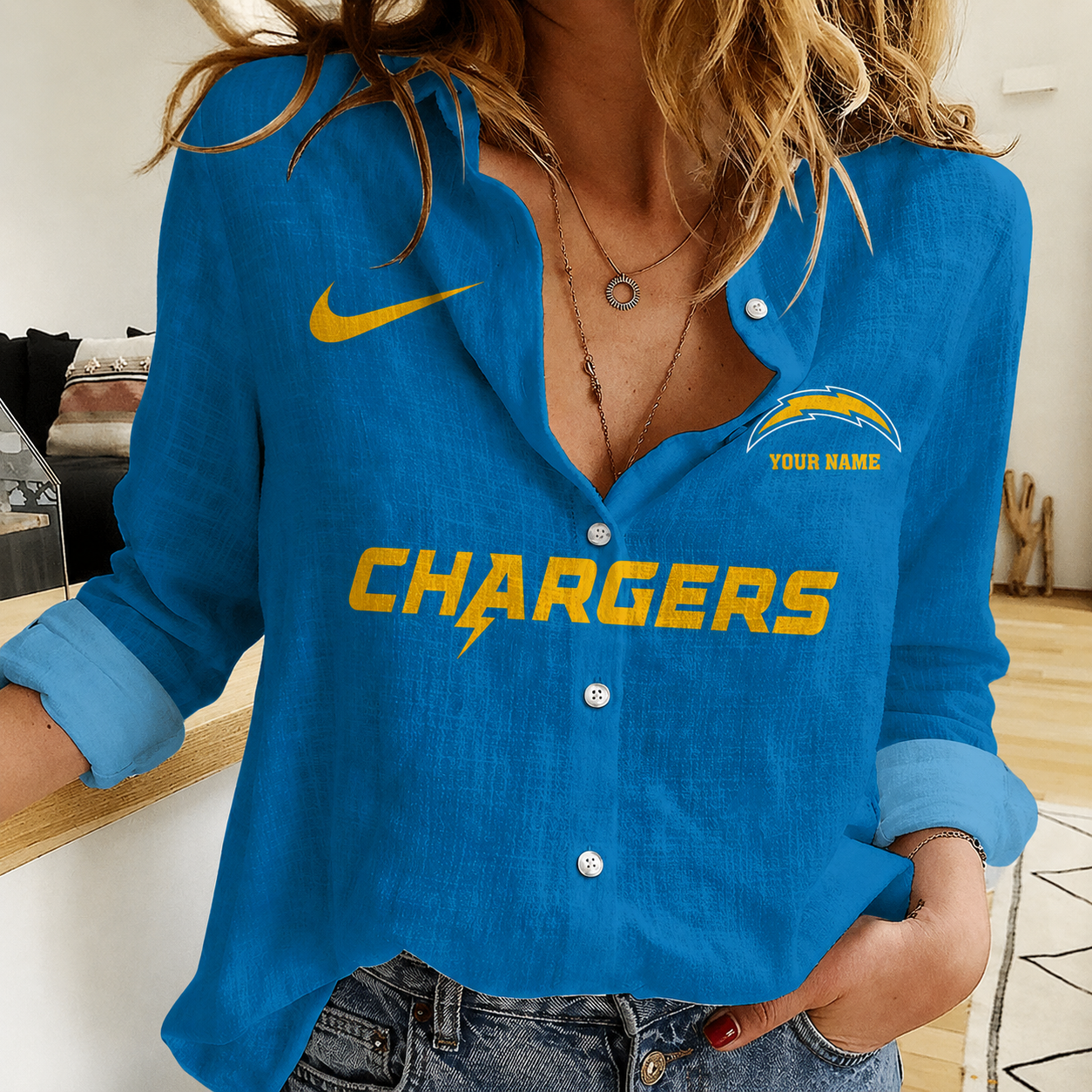 Limited Edition – Customized NFL Los Angeles Chargers Women Casual Shirt