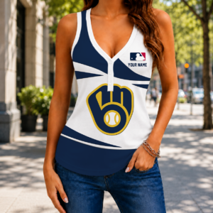 Limited Edition – Customized MLB Milwaukee Brewers Women’s V-Neck Tank Top