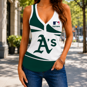 Limited Edition – Customized MLB Oakland Athletics Women’s V-Neck Tank Top