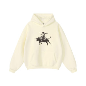 Grey Cowboy Riding Bull Hoodie