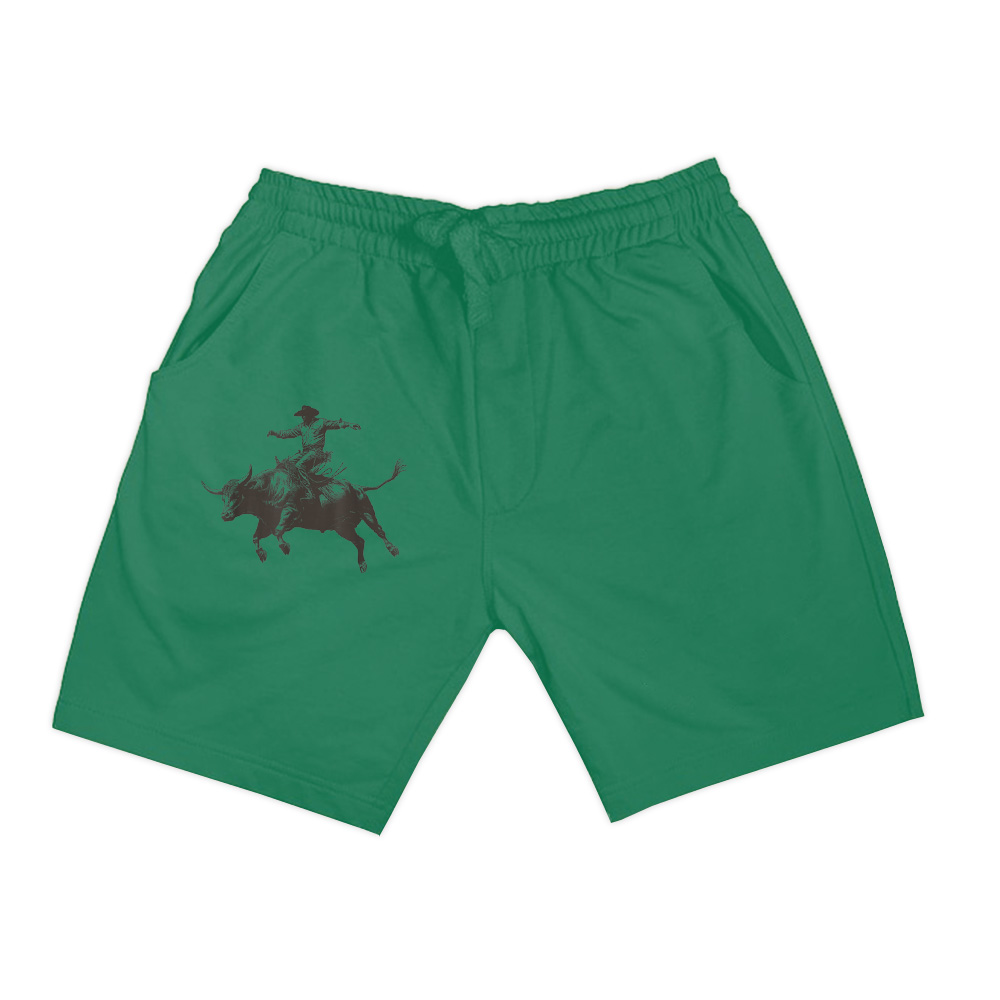 Grey Cowboy Riding Bull Shorts - Image 5