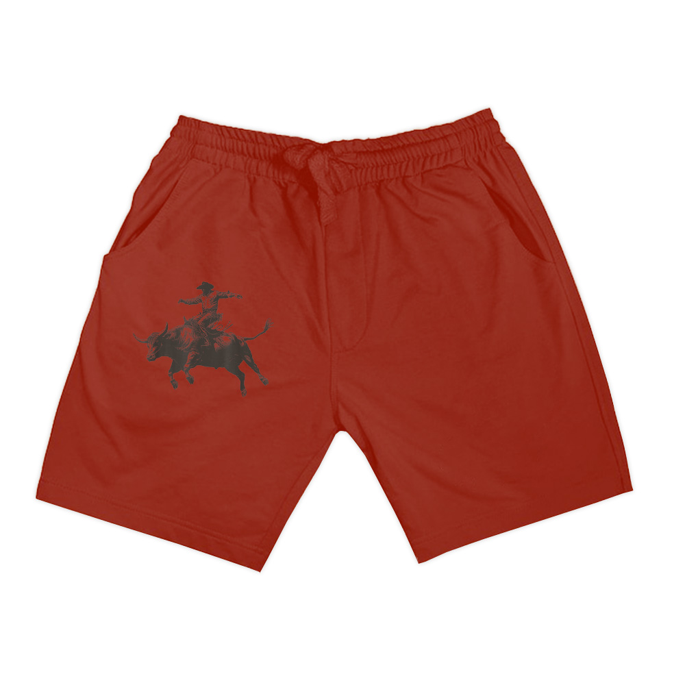 Grey Cowboy Riding Bull Shorts - Image 7